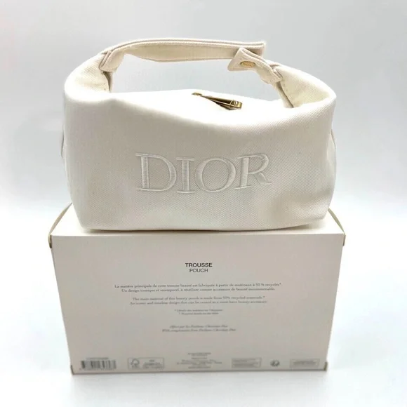 Christian Dior White Cosmetic Bag w/ Top Handle- Box Included NIB - Picture 2 of 8